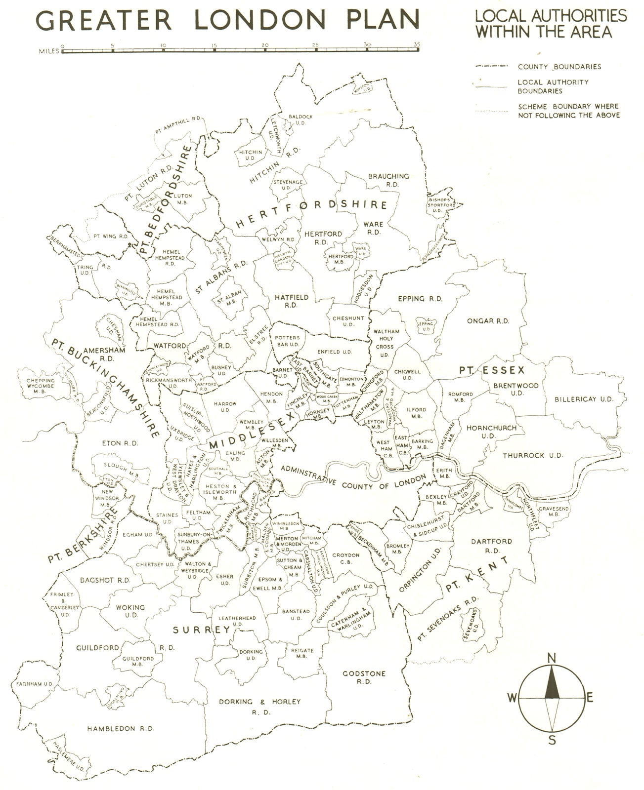 GREATER LONDON PLAN. Local authorities within the area. ABERCROMBIE 1944 map
